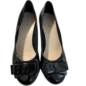 American Eagle Mairin Black Patent Wedge Heel Girls Dress Shoes Size 5 Classic